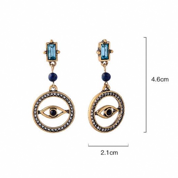 2/$20 Gold/Crystal Egyptian Evil Eye Drop Earrings - Picture 6 of 8